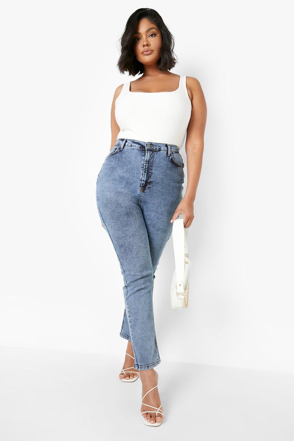 Plus Acid Wash Skinny Mom Jeans